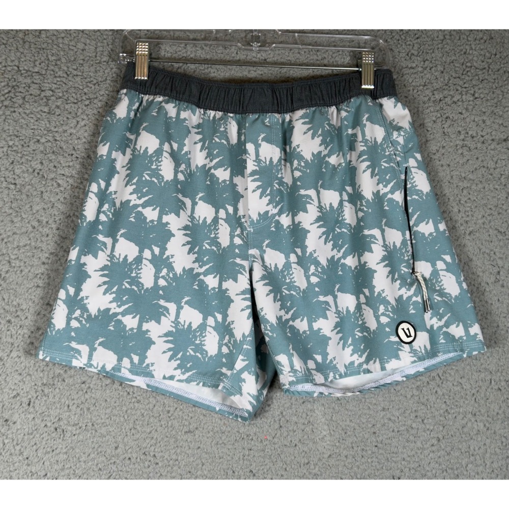 Vuori Men Core Short M Blue Palm Tree Swim Performance Hidden Zip Palm Tree Draw